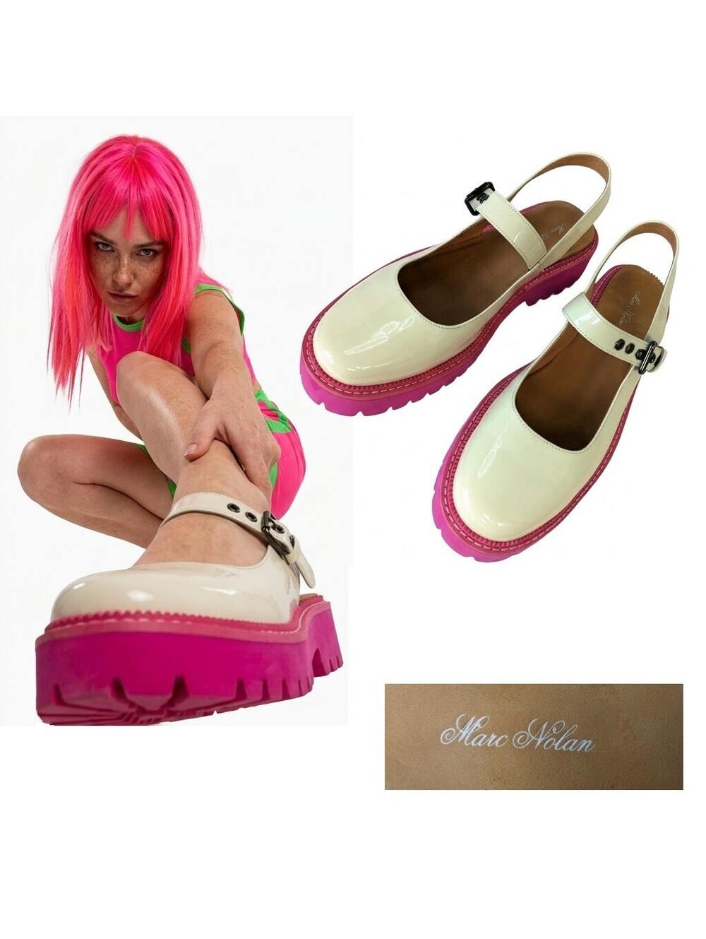 Marc Nolan Women Mary Jane Sandals Cream Pink Y2K US 12 CN